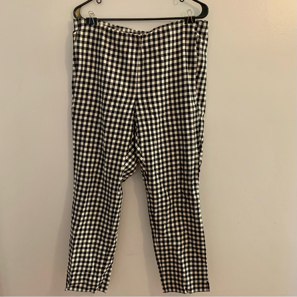 J. Jill Essential Cotton Cropped Stretch Pants Black and White Gingham 14